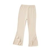 ATOGUTA Flare Pants for Girls Elastic Waist Flare Bell Bottom Pants Stretchy Long Pants Khaki, Size 1T-9
